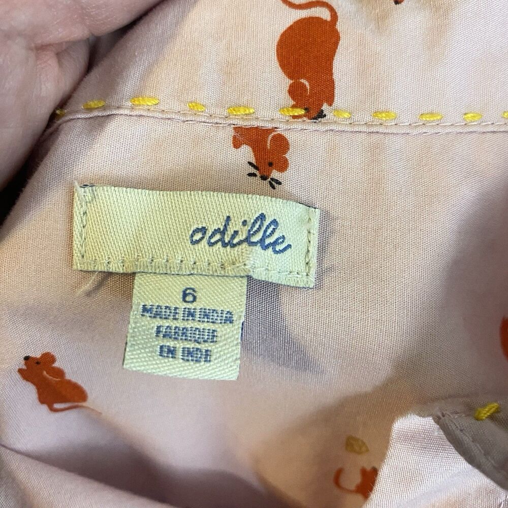 Anthropologie Odille Mouse & Cheese Novelty Print Button Down Shirt Pink Size 6 - Picture 6 of 10
